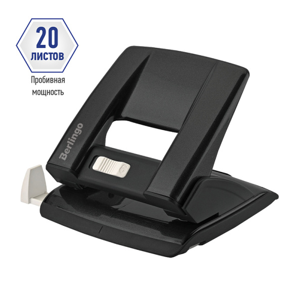 Дырокол BERLINGO "Power TX" на 20л. металл., с линейкой, черный (KPh_20182)