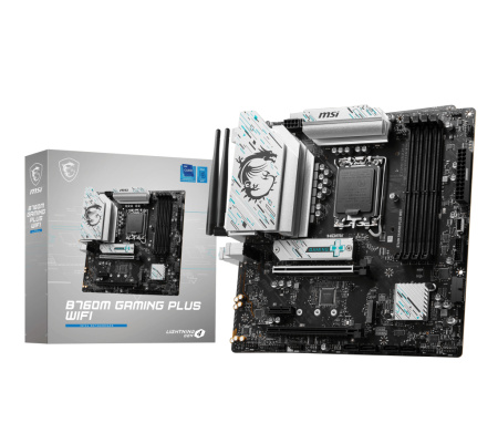 Мат.плата S1700 B760 MSI B760M GAMING PLUS WIFI (mATX,4xDDR5,2M.2,PCI-E16,2PCI-E,HDMI,VGA,PC6800,Wi-Fi,BT)