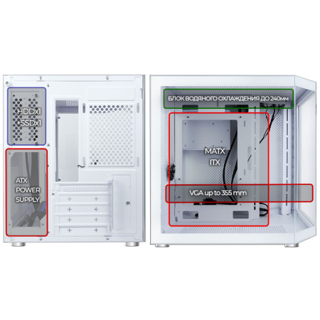 Корпус mATX Б_БП Ginzzu V220 Ginzzu V220 (USB3.0,Audio,белый,"стеклянный куб")