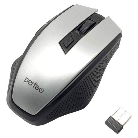 Мышь беспроводная Perfeo FLAIR (C3590) оптическая, 6кн., 800-1600dpi, USB серебро