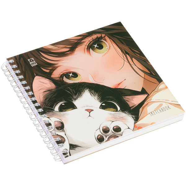 Скетчбук 60л., 150*150 MESHU "Сat girl", на гребне, (MS_64034)