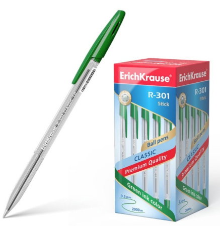 Ручка шариковая Erich Krause "R-301 Classic Stick" 1,0мм., зеленая (43187)