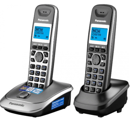 Радиотелефон Panasonic KX-TG2512RU1,серый\темно-серый 2трубки/50м/300м/АОН/книга_50номеров/спикерфо