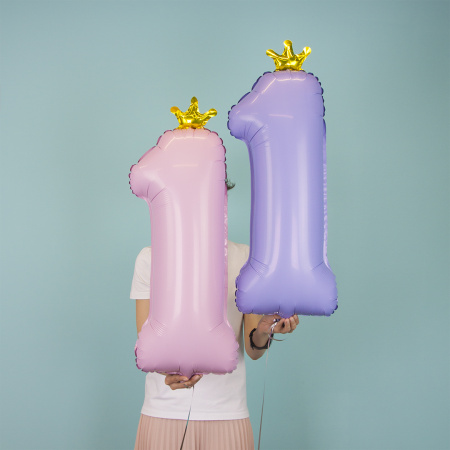 Шар воздушный "Цифра 1, розовый, корона" 81 см. фольгир., (221035)