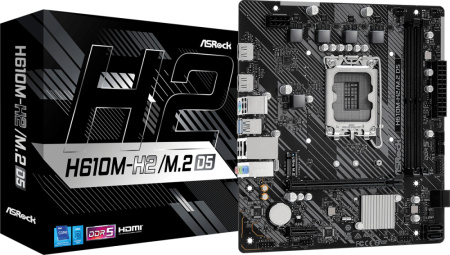 Мат.плата S1700 H610 ASRock H610M-H2/M.2 D5 (mATX,2DDR5,M.2,PCI-E16,PCI-E,2HDMI,PC5600)