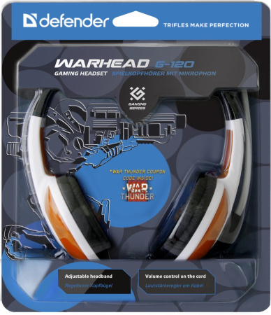 Игровая гарнитура Defender Warhead G-120 накладные, 32Ом, 110дБ, кабель 2м, White/Red