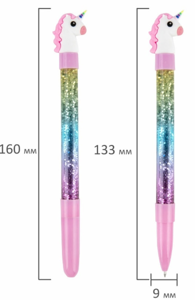 Ручка шариковая ЮНЛАНДИЯ "Единорог", детали ассорти, СИНЯЯ, узел 0,7мм,143791