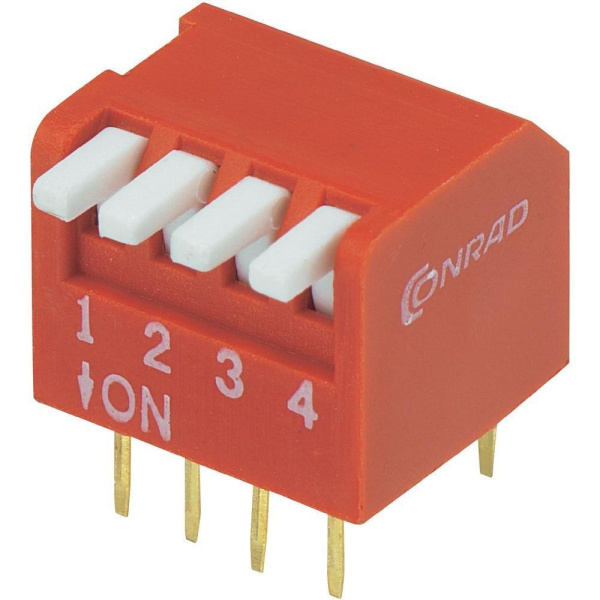 Переключатель DIP  SP4T, шаг 2.54мм, угловой, DP-04