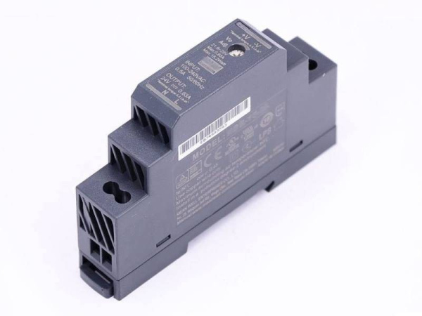 Блок питания на DIN рейку 24в,  0.63а, 17.5*90*54.5мм, Mean Well HDR-15-24