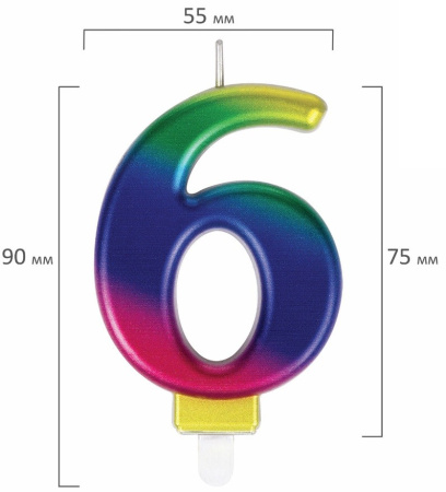 Свеча "Цифра 6" Золотая сказка 9см (591439)