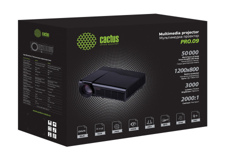 Проектор Cactus CS-PRO.09B.WXGA-A LCD/1280*800/3000LmI/2000:1/4.7кг/2хHDMI, 2хUSB