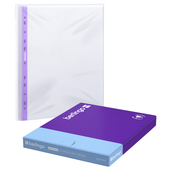 Файл перфорированный А4 60мкм. BERLINGO "Squares" 100 шт., матовый, картон. упаковка (SPb_A4060)