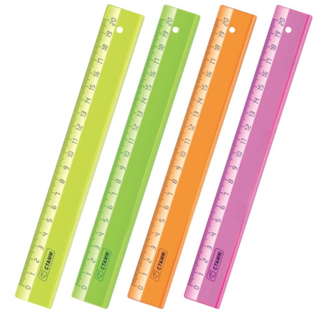 Линейка 20см. СТАММ флуоресцентная, прозрачная (ЛН12)