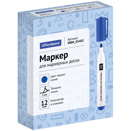 Маркер для доски OfficeSpace синий, пулевидный, 3 мм (WBM_85402)
