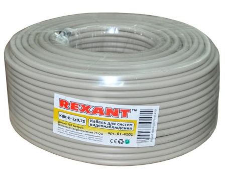 Кабель видеоконтроля КВК-В-2 2х0.75, Rexant 01-4101, внутренний, метражом