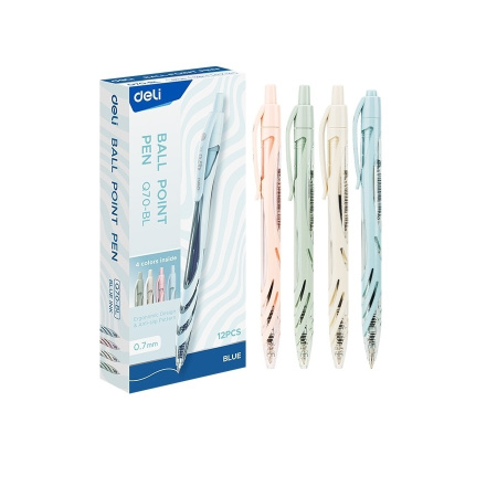 Ручка шариковая DELI  синяя, автомат, ассорти 07мм, EQ70-BL