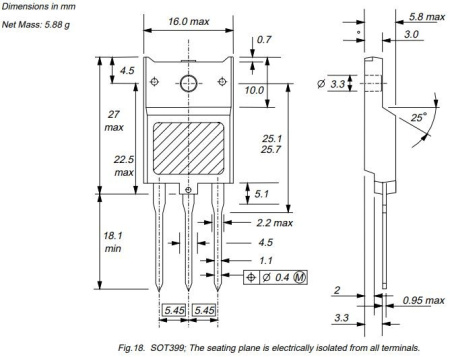 транзистор BJT BU4522AX 800V 10А NPN SOT399 45W