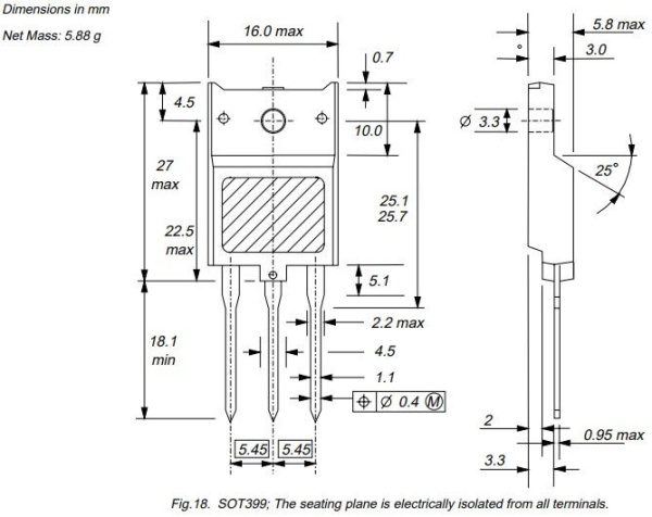 транзистор BJT BU4522AX 800V 10А NPN SOT399 45W