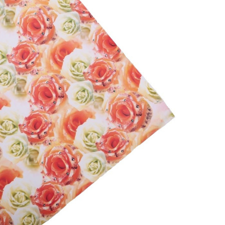 Бумага упаковочная подарочная "Белые и чайные розы" 70*100см