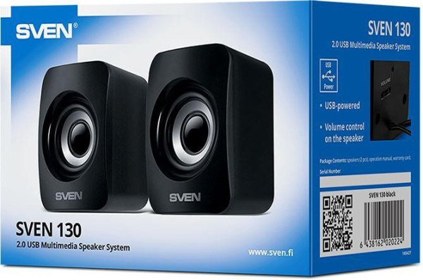 Колонки Sven 130 2.0 черный 6Вт портативные