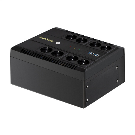 ИБП ExeGate NEO NNB-850.LED.AVR.8SH.CH (850VA/510W, LED, AVR, 8*Schuko, 4*USB-порта для зарядки, батарея 12V 9Ah, черный