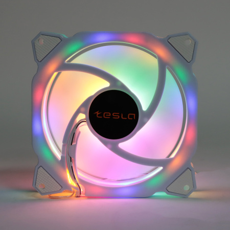 Кулер в корпус 120x120x25 TESLA RGB120 RW (hydrodynamic/1200rpm/3pin+molex,белый,FRGB)[TSL-120-RW]
