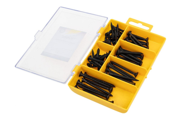 Набор саморезов по дереву Kranz KR-01-3101-10, 60 штук, 3.5*20/25/30/35/40/45, пластиковый кейс