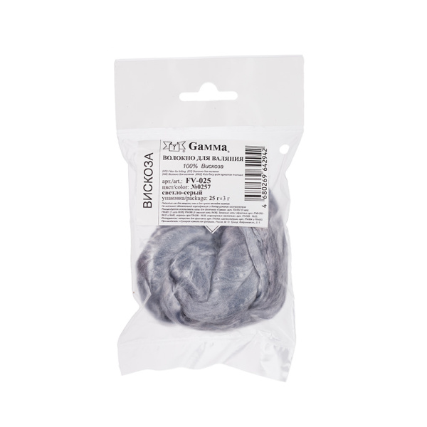 Волокно для валяния "Gamma" FV-025 100% вискоза 25 г № 0257 св.серый