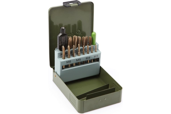 Метчики с метчикодержателем, набор 15штук, М3 М4 М5 М6 М8 М10 М12, Дело Техники 229015