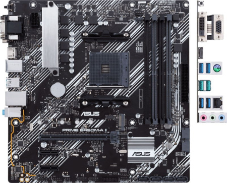 Мат.плата SocAM4 AMD B450 Asus PRIME B450M-A II (mATX,4DDR4 ECC/non-ECC,M.2,2PCI-E,SVGA,DVI,HDMI,Gb,