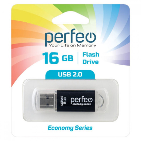 Флеш-накопитель USB2.0 16Gb Perfeo E01 (PF-E01B016ES) Черный