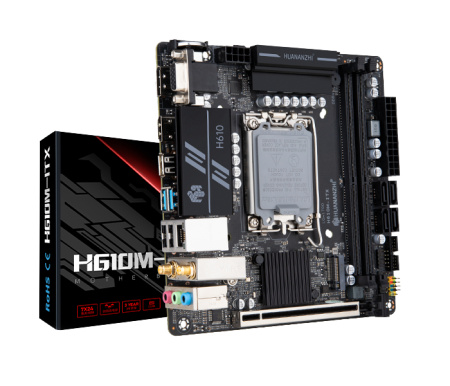 Мат.плата S1700 H610 HUANANZHI H610M-ITX (Mini-ITX,2DDR4,M.2,PCI-E16 5.0,4SATA3,VGA,HDMI,DP,PC3200,радиатор VRM,M.2 для WiFi)