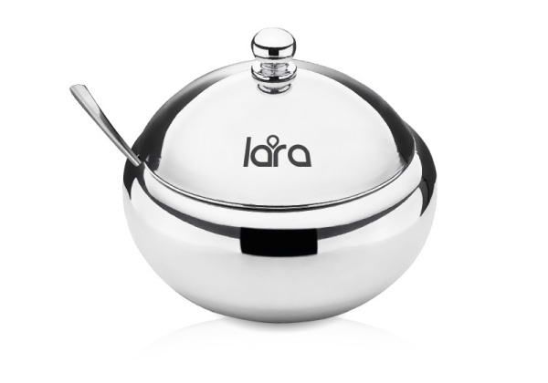 Сахарница LARA LR08-36 SS с ложкой 560мл, сталь, крышка из полированной стали