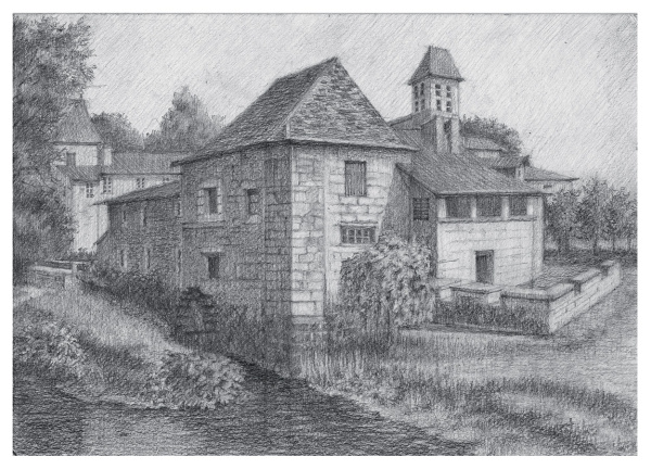 Раскраска ч/гр. карандашами "Мельница у воды" Фрея RPSB-0012