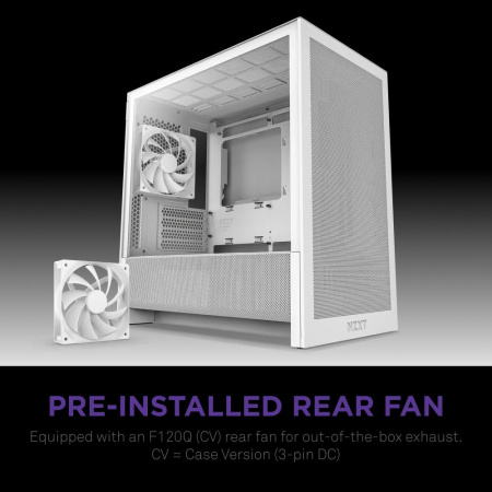 Корпус без блока питания/ Case NZXT H3 Flow (2025), Midi-Tower, TG, 1x120mm, 1xUSB-A 3.2 + 1xUSB-C 3.2, mATX, mITX White