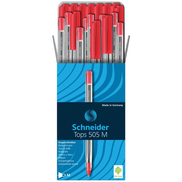 Ручка шариковая SCHNEIDER Tops 505 M красная, 1мм., прозрачный корпус (150602)