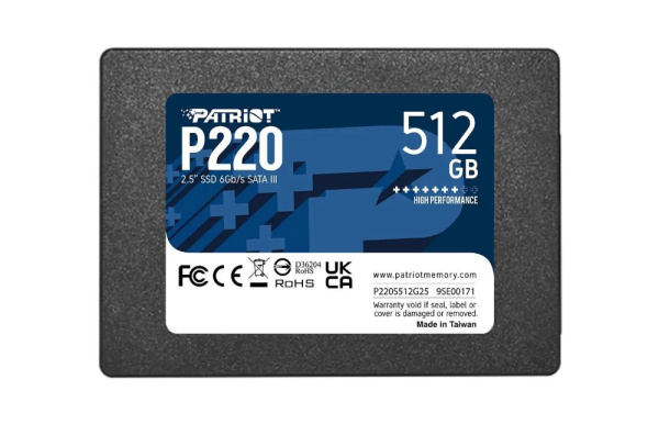 SSD-накопитель 512Гб Patriot P220 [P220S512G25](3D TLC,550/500 Мб/с)