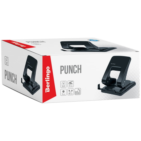 Дырокол BERLINGO на 40л. металл., черный с линейкой (DDm_40071)