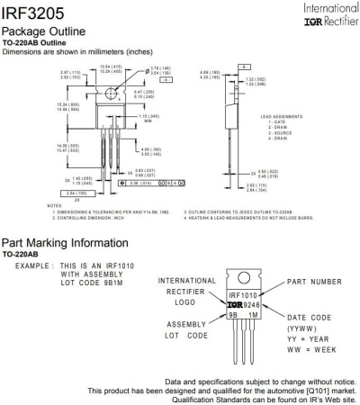 транзистор FET IRF3205 STM 55V 110A N-Ch 8mohm TO220