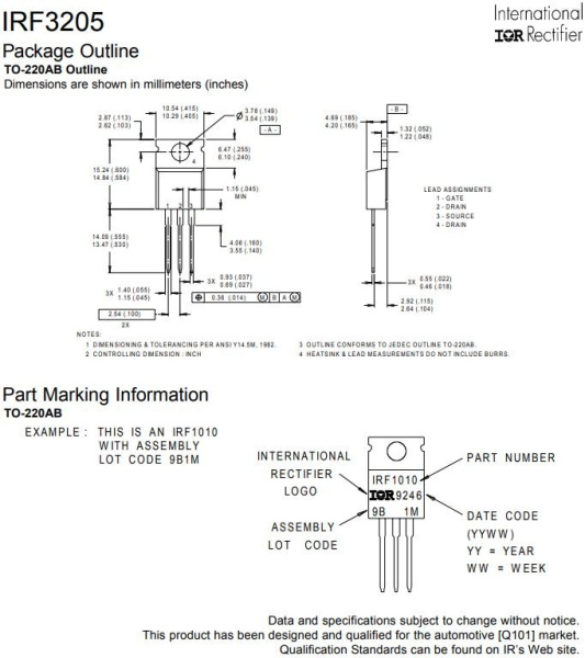 транзистор FET IRF3205 STM 55V 110A N-Ch 8mohm TO220