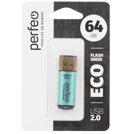 Флеш-накопитель USB2.0 64G Perfeo E04 (PF-E04G064ES) бирюзовый