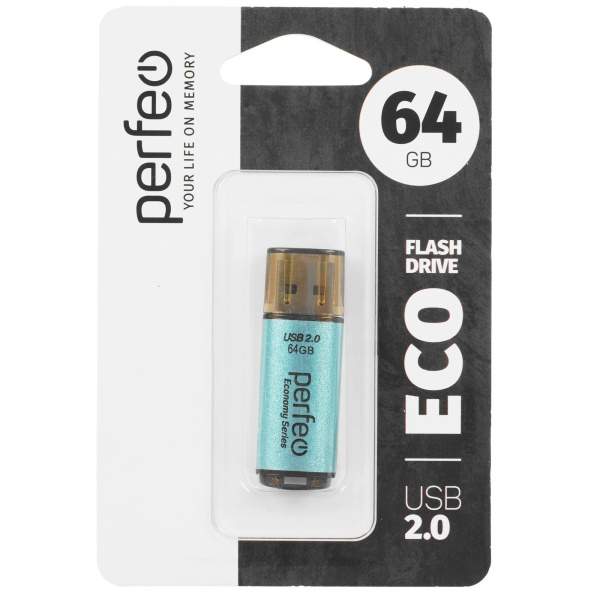 Флеш-накопитель USB2.0 64G Perfeo E04 (PF-E04G064ES) бирюзовый