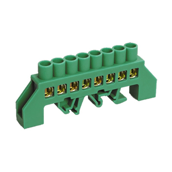 Шина на DIN-рейку PE земля, в комбинированом изоляторе, 6x9мм,  8 групп, Rexant 11-2307