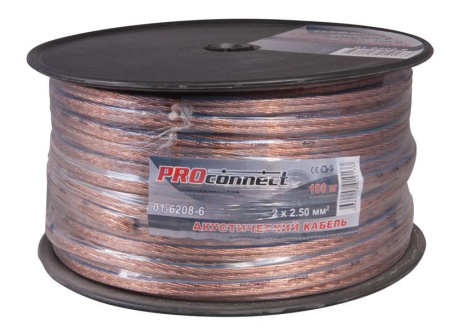 Кабель акустический 2*2.5мм2, PVC CCA, прозрачный, метражом, ProConnect BlueLine 01-6208-6