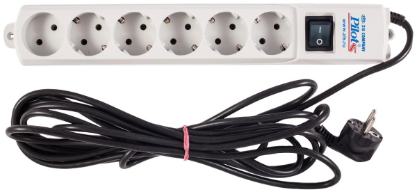Сетевой фильтр  5.0м, 6 розеток Pilot, S, 10А, 2200Вт, с выключателем, белый, коробка
