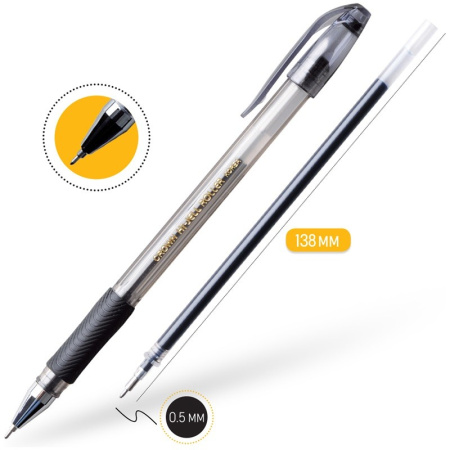 Ручка гелевая CROWN "Hi-Jell Needle Grip" черная 0,7мм HJR-500RNB