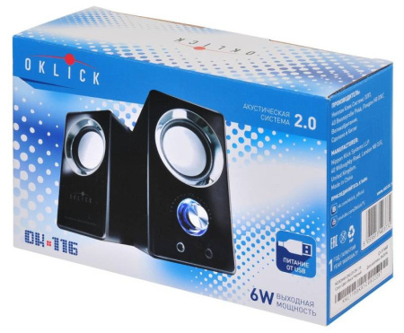 Актив.колонки 2.0 Оклик OK-116 6Вт, пластик, Black