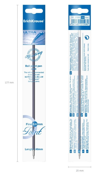 Стержень шариковый Erich Krause "Ultra", игольчатый, синий, 140мм. (21508)