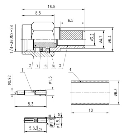 Разъем RP-SMA-M, кабельный, обжим, RG-58, RP-SMA-C58P