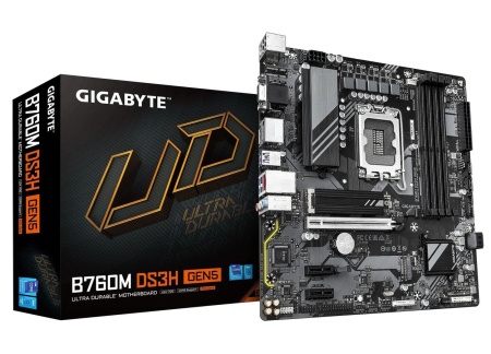 Мат.плата S1700 B760 Gigabyte B760M DS3H GEN5 (mATX,4xDDR5,2M.2,PCI-E16,2PCI-E, 2DP,HDMI,VGA,PC7600)